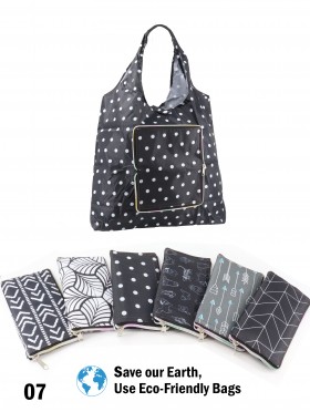 Geometric Pattern Reusable Foldable Shopping Bags W/ Zipper(6 pcs)